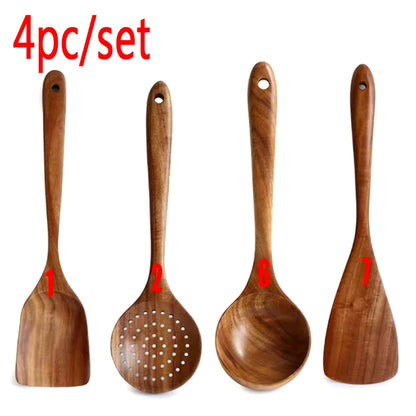 EcoDrop Premium Teak Wooden Cooking Utensils Set – Non-Toxic, Heat-Resistant, Non-Stick Safe, Handmade Natural Wooden Spoons & Spatulas