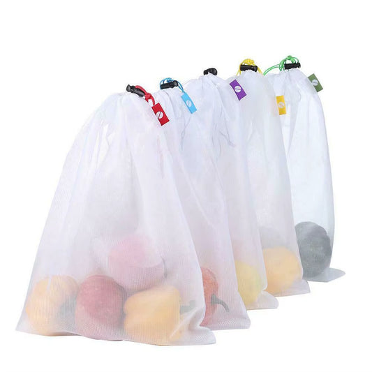 EcoDrop Reusable Mesh Produce Bags – 5-Pack Eco-Friendly Fruit & Veggie Storage Set