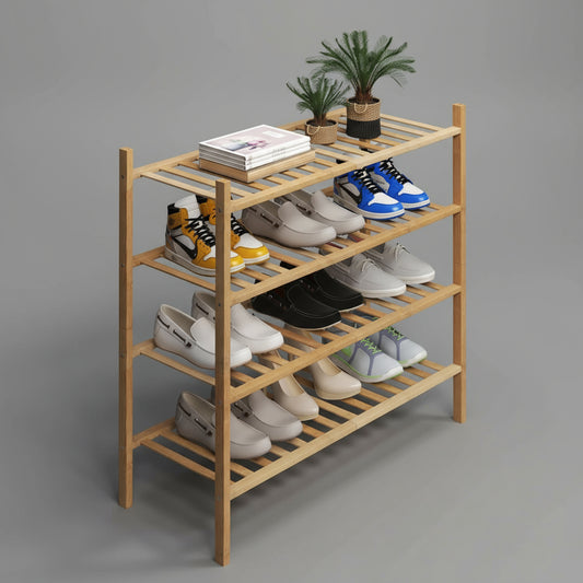 EcoDrop 4-Tier Bamboo Shoe Rack – Stackable, Free-Standing Organiser