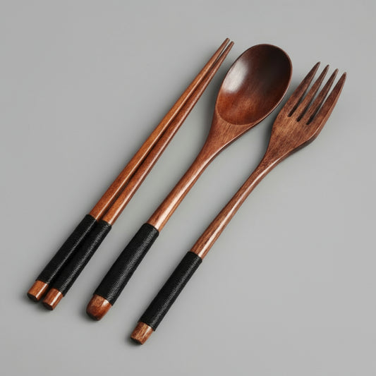 EcoDrop Wooden Cutlery Travel Set – Spoon, Fork & Chopsticks