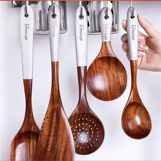 EcoDrop Solid Teak Wood Cooking Utensils – Natural, Durable & Plastic-Free