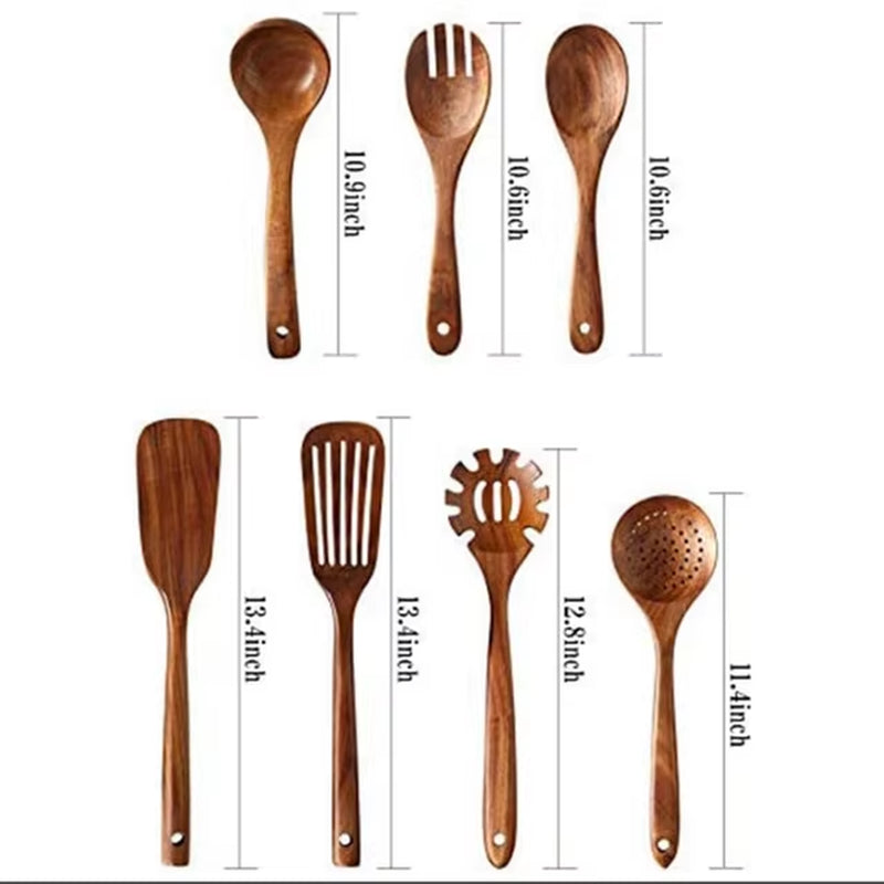 EcoDrop Premium Teak Wooden Cooking Utensils Set – Non-Toxic, Heat-Resistant, Non-Stick Safe, Handmade Natural Wooden Spoons & Spatulas