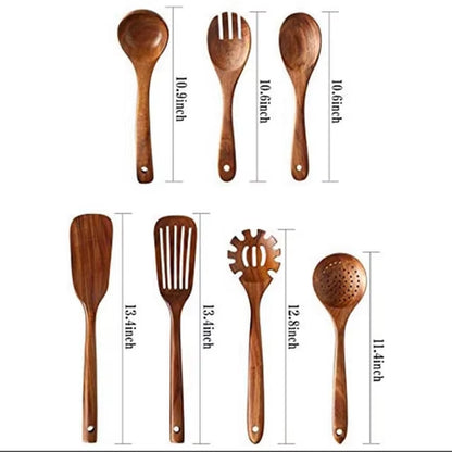EcoDrop Premium Teak Wooden Cooking Utensils Set – Non-Toxic, Heat-Resistant, Non-Stick Safe, Handmade Natural Wooden Spoons & Spatulas
